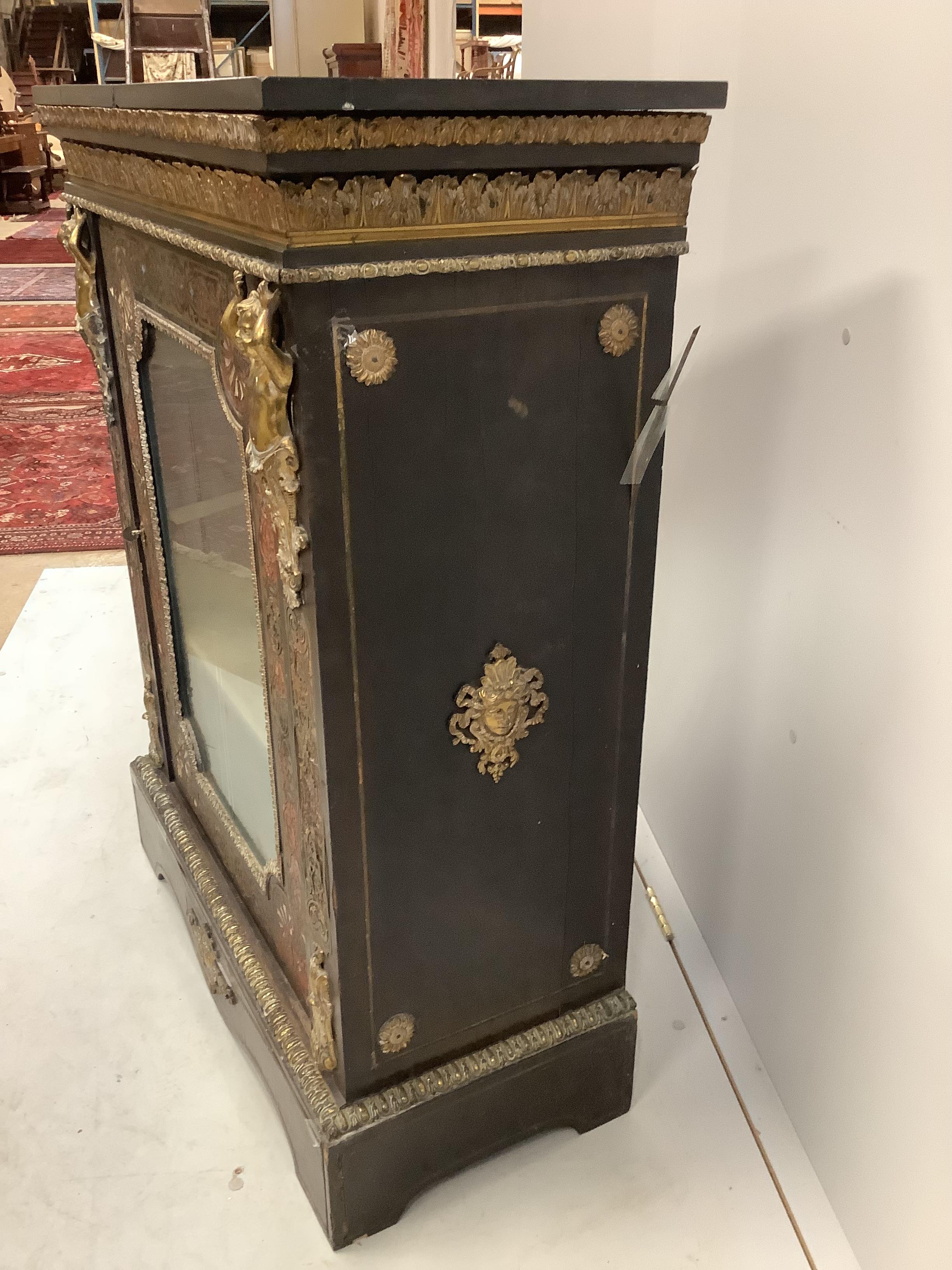 A 19th century French gilt metal mounted boulle marble top pier cabinet, width 84cm, depth 38cm, height 110cm